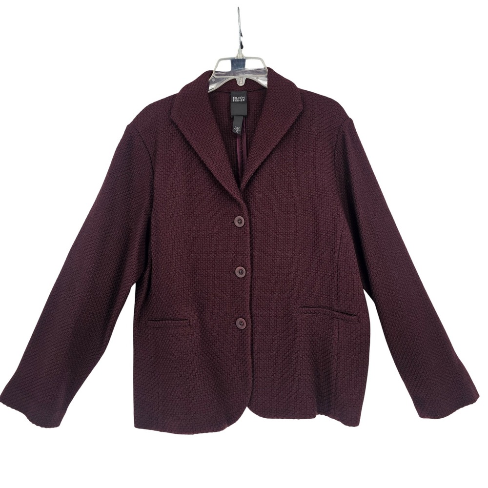 Eileen‎ Fisher Textured Wool Blazer Jacket XL Burgundy Luxury Office Old Money